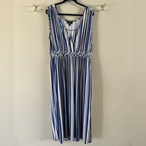 NWOT Unworn Ronni Nicole XXL Maxi Dress Royal Blue Cream Stripe Grecian Goddess